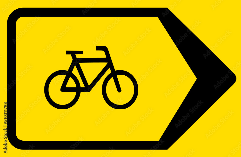 Direction sign for deviation cyclists in yellow used in the Netherlands as arrow sign right Direction sign for deviation cyclists in yellow used in the Netherlands as arrow sign right