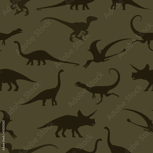 Dinosaurs. Hand-drawn seamless pattern with dinosaurs. For children s fabric  textiles  wallpaper for the nursery. Cute dinosaur design. The silhouette of a dinos