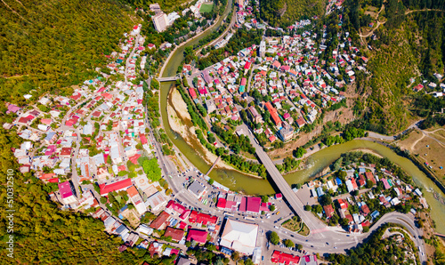 Borjomi town aerial panoramic view, Georgia photo