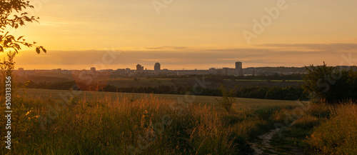 Panorama of Stodulky Prague 5. Sunset panoramic view of the area of Prague 5 Stodulky from Barrandov.