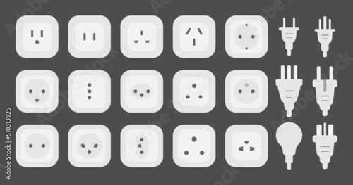 power outlet plug world standards shape icons set vector flat illustration