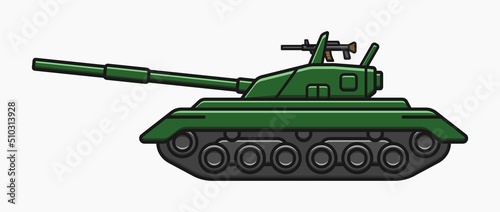 green modern tank with machine gun on top vector flat illustration
