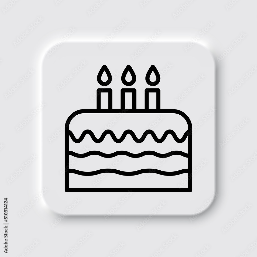 Cake, birthday simple icon vector. Flat design. Neumorphism design.ai Cake, birthday simple icon vector. Flat design. Neumorphism design.ai