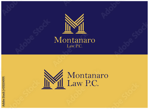 Initial Letter M Logo. Geometric Letter M Line Style Shape Pilar Symbol. Usable For Law, Firm, Business and Branding Logos. Flat Vector Design Template Element