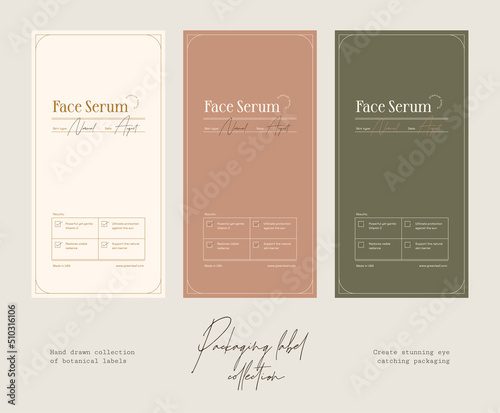 Hand drawn botanical line art vector cosmetics printable label design template