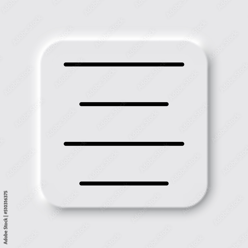 Text alignment icon, vector. Flat design. Neumorphism design.ai