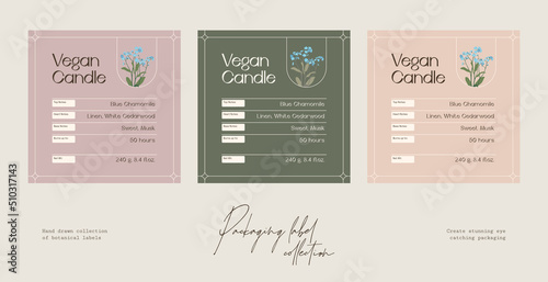 Hand drawn botanical line art vector cosmetics printable label design template
