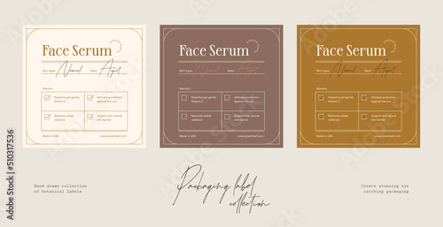 Hand drawn botanical line art vector cosmetics printable label design template