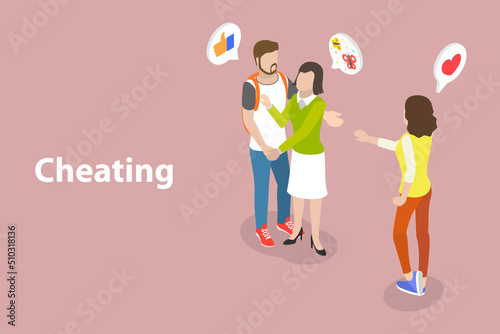 3D Isometric Flat Vector Conceptual Illustration of Cheating, Relationship and Betrayal