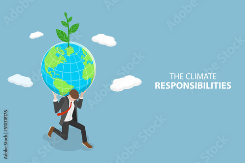 3D Isometric Flat Vector Conceptual Illustration of The Climate Responsibilities, Climate Change and Global Warming Problem
