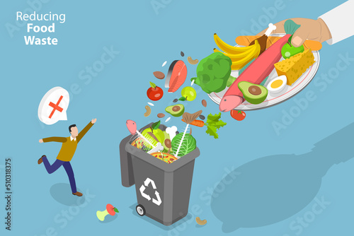 3D Isometric Flat Vector Conceptual Illustration of Reducing Food Waste, Consumerism Lifestyle Reduction