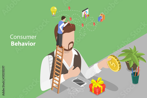 3D Isometric Flat Vector Conceptual Illustration of Consumer Behavior, Marketing Strategy to Increase Product Purchase Decision
