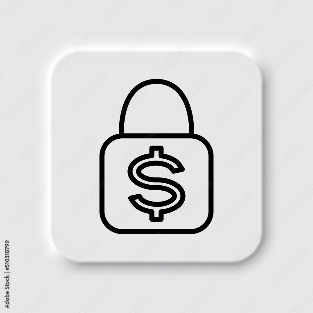 Lock, dollar simple icon vector. Flat design. Neumorphism design.ai Lock, dollar simple icon vector. Flat design. Neumorphism design.ai