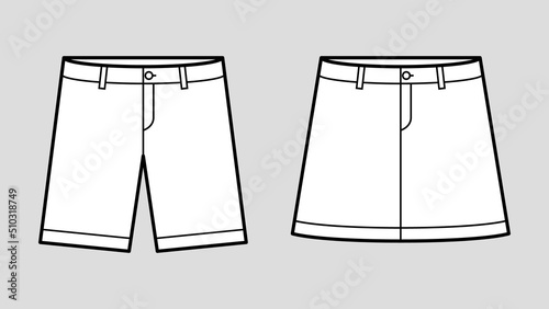 ファッションのサイズ表記や説明、デザイン用のテンプレート イラスト素材 / ボトムスのミニスカートとハーフパンツ