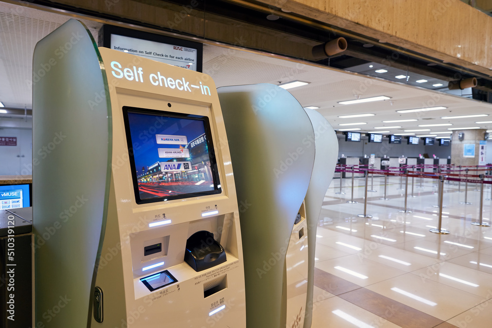 SEOUL, SOUTH KOREA - CIRCA MAY, 2017: self-service check-in kiosks at ...