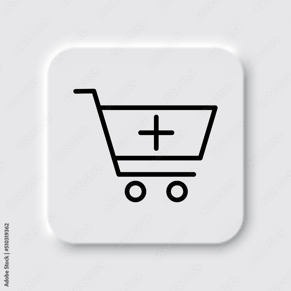 Shopping cart, add simple icon vector. Flat design. Neumorphism design.ai