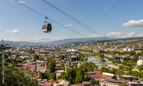 Tbilisi city and Tbilisi cable car general view. Georgia