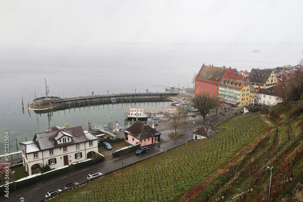 The embankment and harbor in Meersburg, Germany