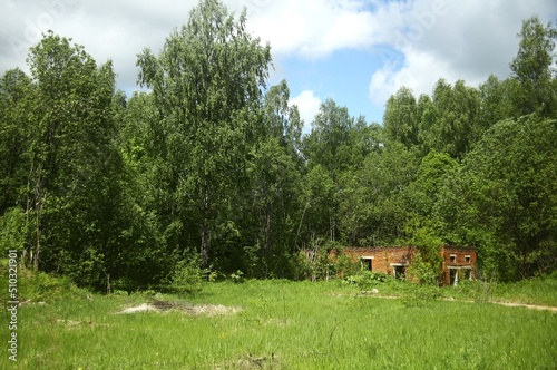 house in the woods gren forest nature landscape sky clouds trees grass