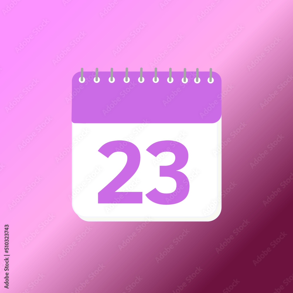23 Day Calendar date 3d icon. 23th day of the month icon. Event schedule date. Purple design. Agenda plan, month 3d calendar and Time planner. reminder. Vector Illustration 23 Day Calendar date 3d icon. 23th day of the month icon. Event schedule date. Purple design. Agenda plan, month 3d calendar and Time planner. reminder. Vector Illustration