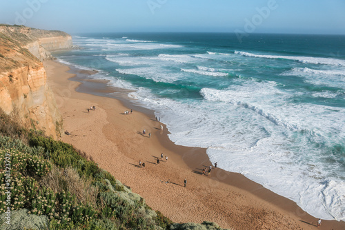 Beautiful coastline beach with cliffs and blue ocean water in the Twelve Apostles Marine National Park, Victoria, Australia