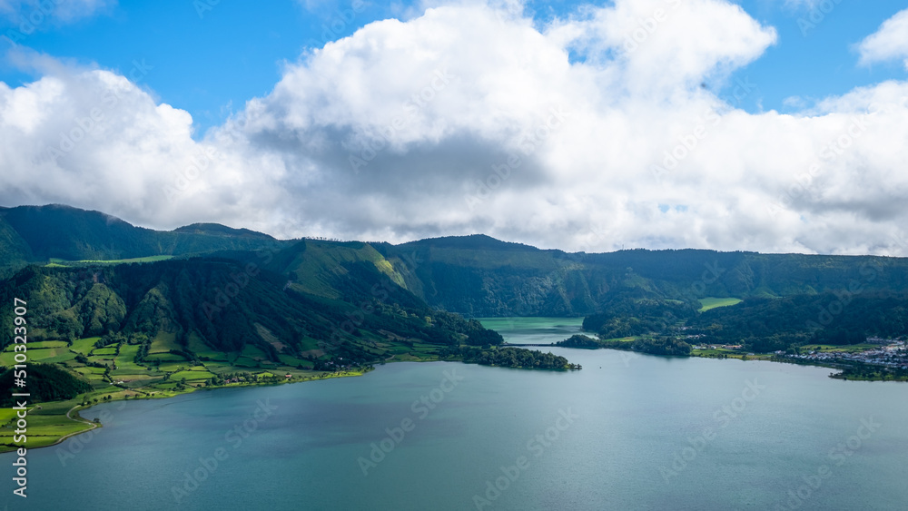 Panoramic view from the Cumeeiras viewpoint to Sete Cidades Lake - 