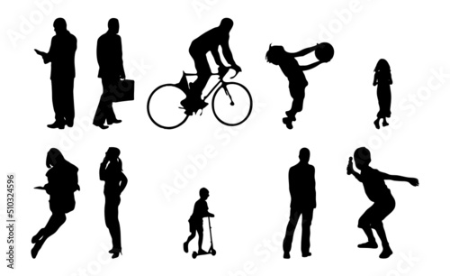 Vector silhouettes, Outline silhouettes of people, Contour drawing, people silhouette, Icon Set Isolated, Silhouette of sitting people, Architectural set	
