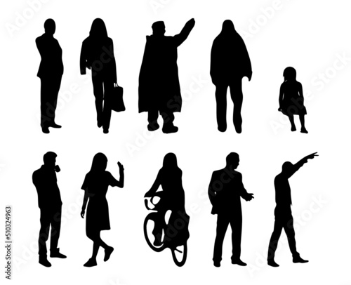 Vector silhouettes, Outline silhouettes of people, Contour drawing, people silhouette, Icon Set Isolated, Silhouette of sitting people, Architectural set	