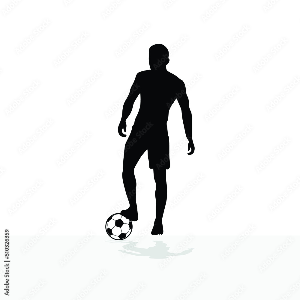 vector soccer player silhouette. player shooting white background