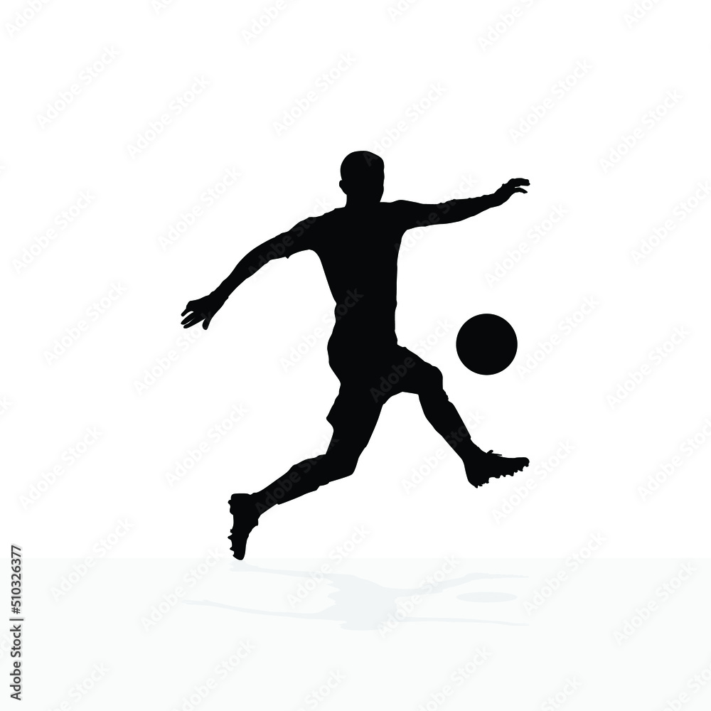 vector soccer player silhouette. player shooting white background
