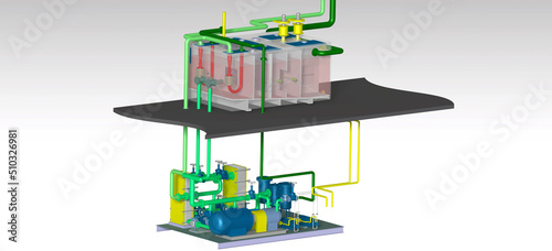 lube oil turbine system 3D illustration