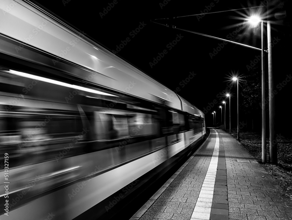 train in motion blur Black white