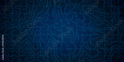 Fototapeta Top View Of The Mountain Range Vector Detailed Topographic Contour Map Abstract Deep Blue Background