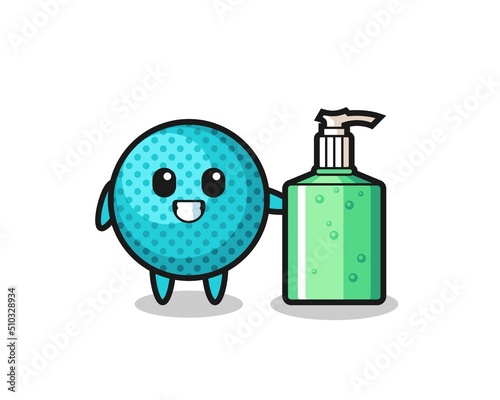 cute spiky ball cartoon with hand sanitizer