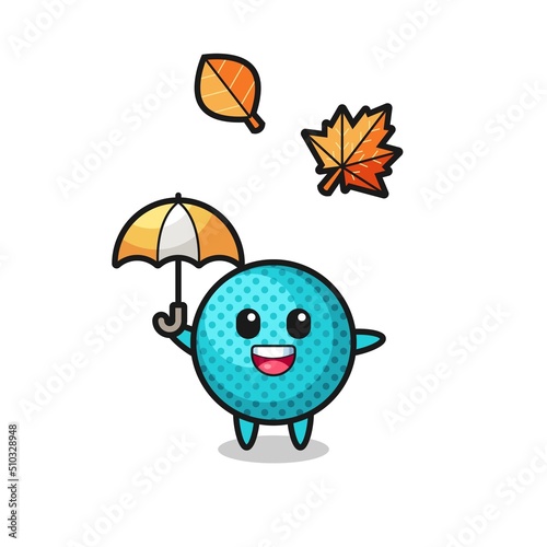 cartoon of the cute spiky ball holding an umbrella in autumn