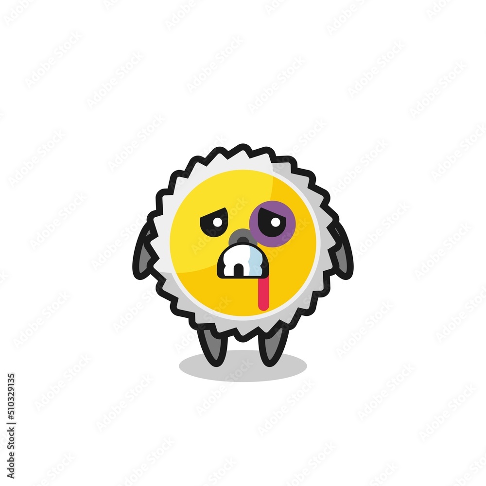 injured saw blade character with a bruised face injured saw blade character with a bruised face