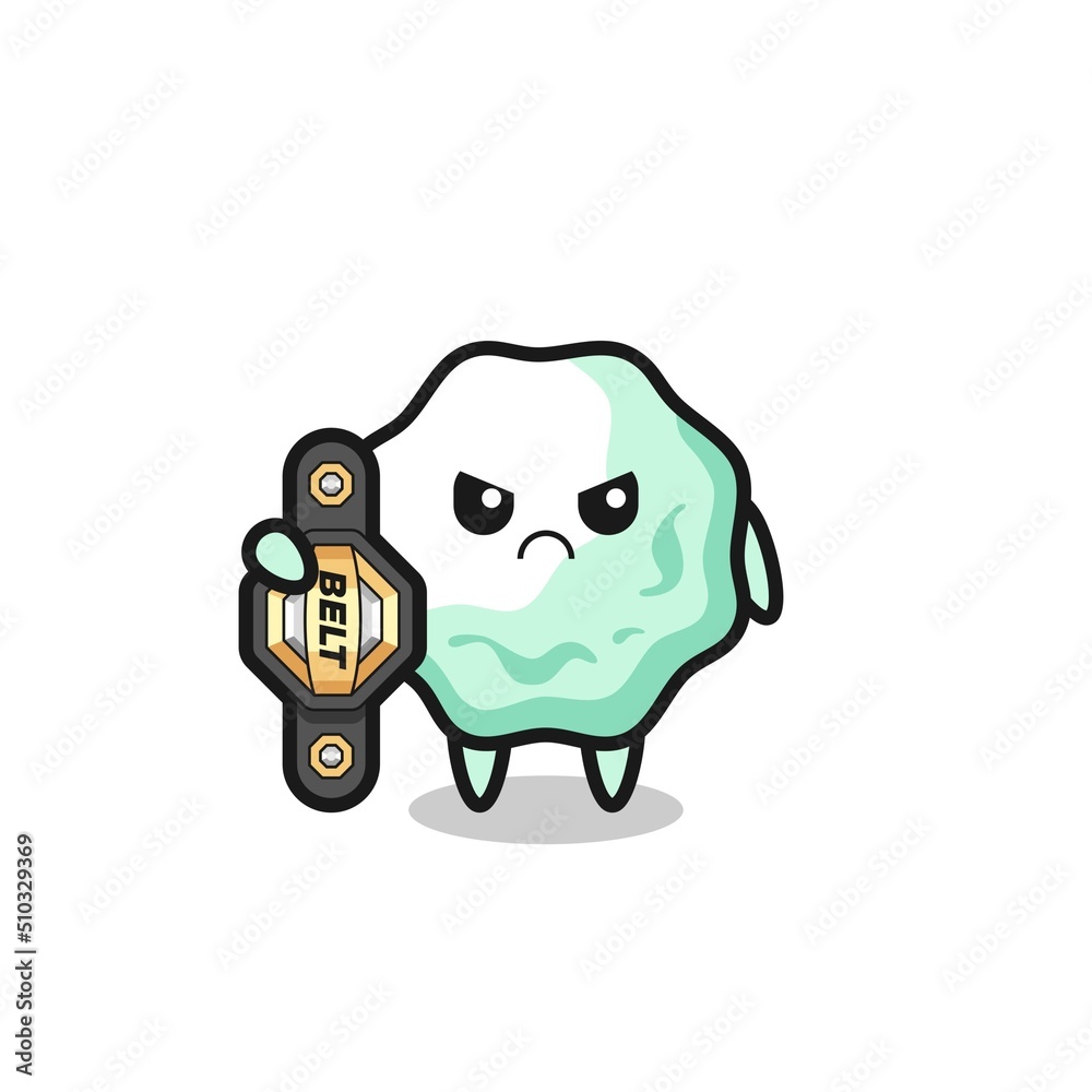 chewing gum mascot character as a MMA fighter with the champion belt