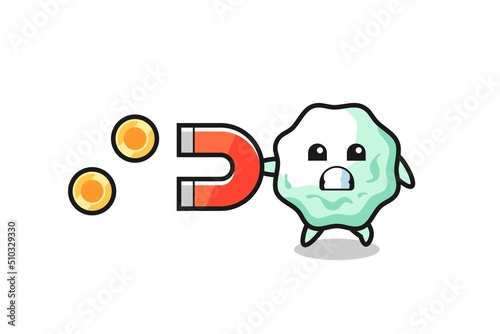 the character of chewing gum hold a magnet to catch the gold coins