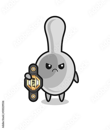 spoon mascot character as a MMA fighter with the champion belt