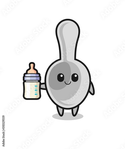 baby spoon cartoon character with milk bottle