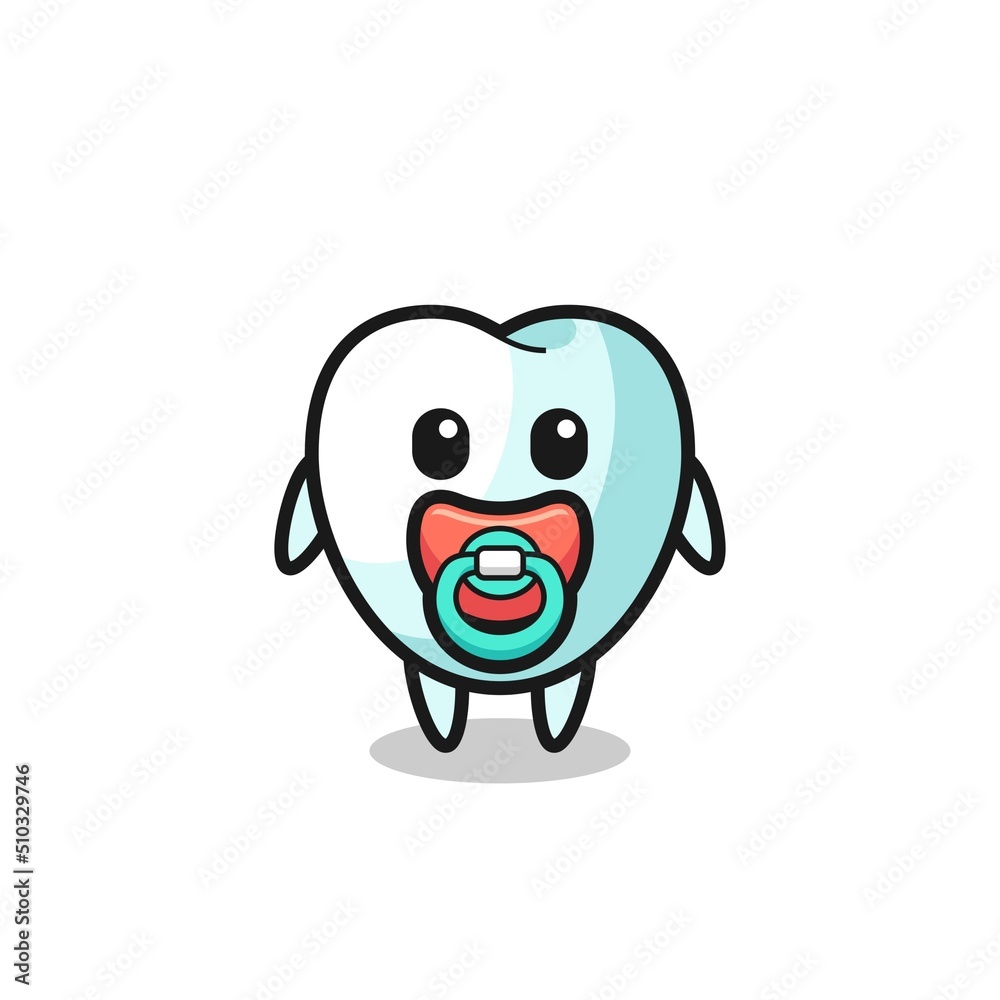 baby tooth cartoon character with pacifier baby tooth cartoon character with pacifier