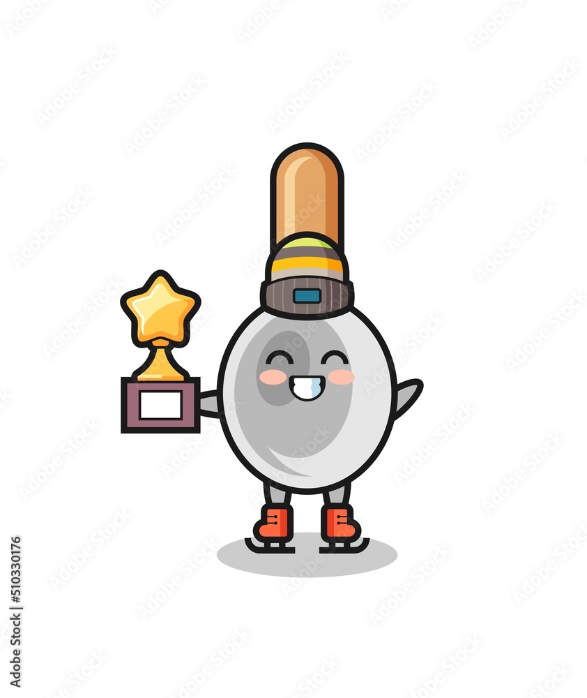 cooking spoon cartoon as an ice skating player hold winner trophy cooking spoon cartoon as an ice skating player hold winner trophy
