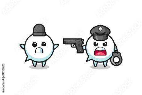 illustration of speech bubble robber with hands up pose caught by police