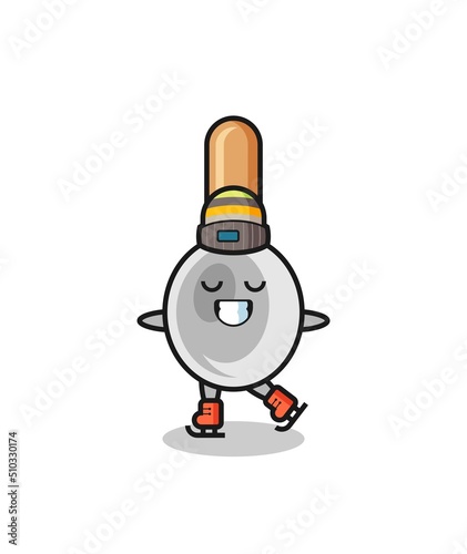 cooking spoon cartoon as an ice skating player doing perform