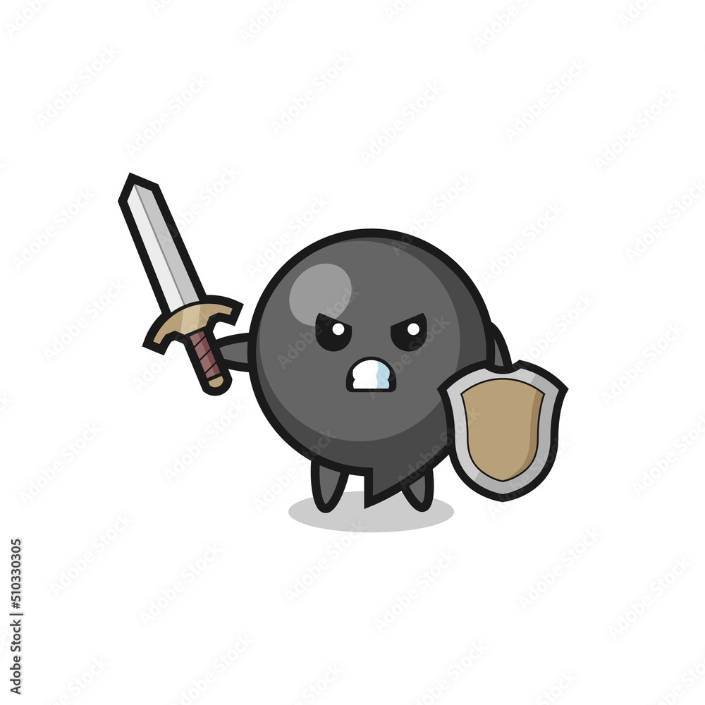 cute comma symbol soldier fighting with sword and shield