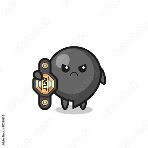 comma symbol mascot character as a MMA fighter with the champion belt