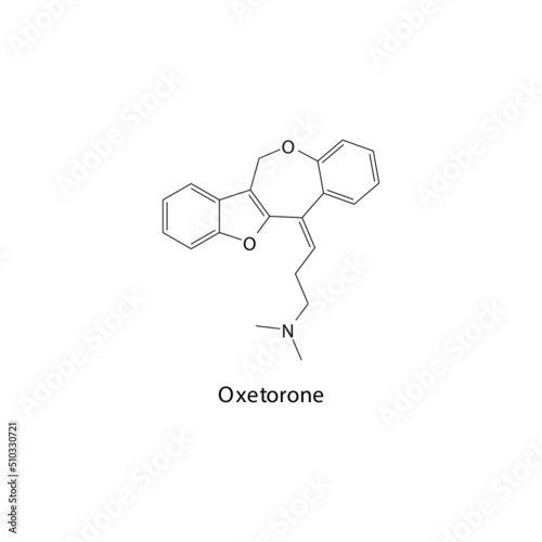 Oxetorone molecule flat skeletal structure, Serotonin antagonist, antihistamine, alpha blocker class drug used to treat migraine. Vector illustration. photo