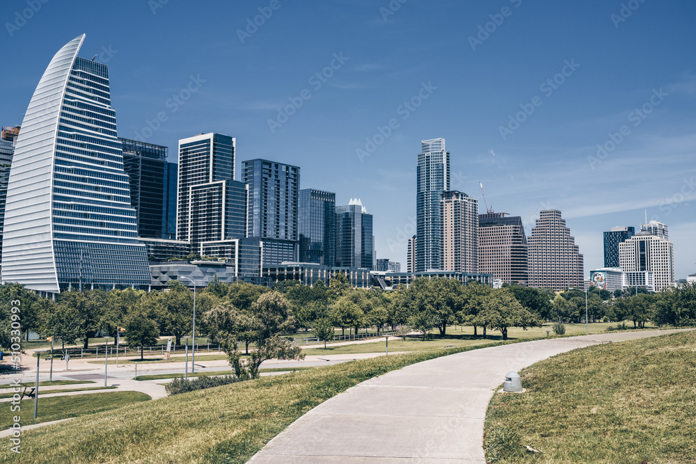 Austin city skyline on a bright day