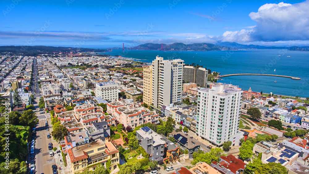 Stunning coastal view from above city at San Francisco