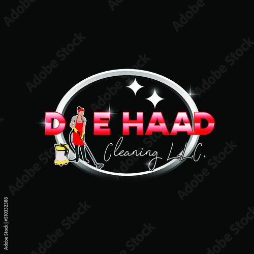Woman use vacuum cleaning logo illustration